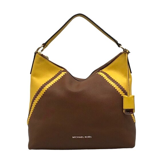 Michael Kors Women's Karson Luggage/Citrus Pebbled Leather Large Hobo Bag - Picture 1 of 12